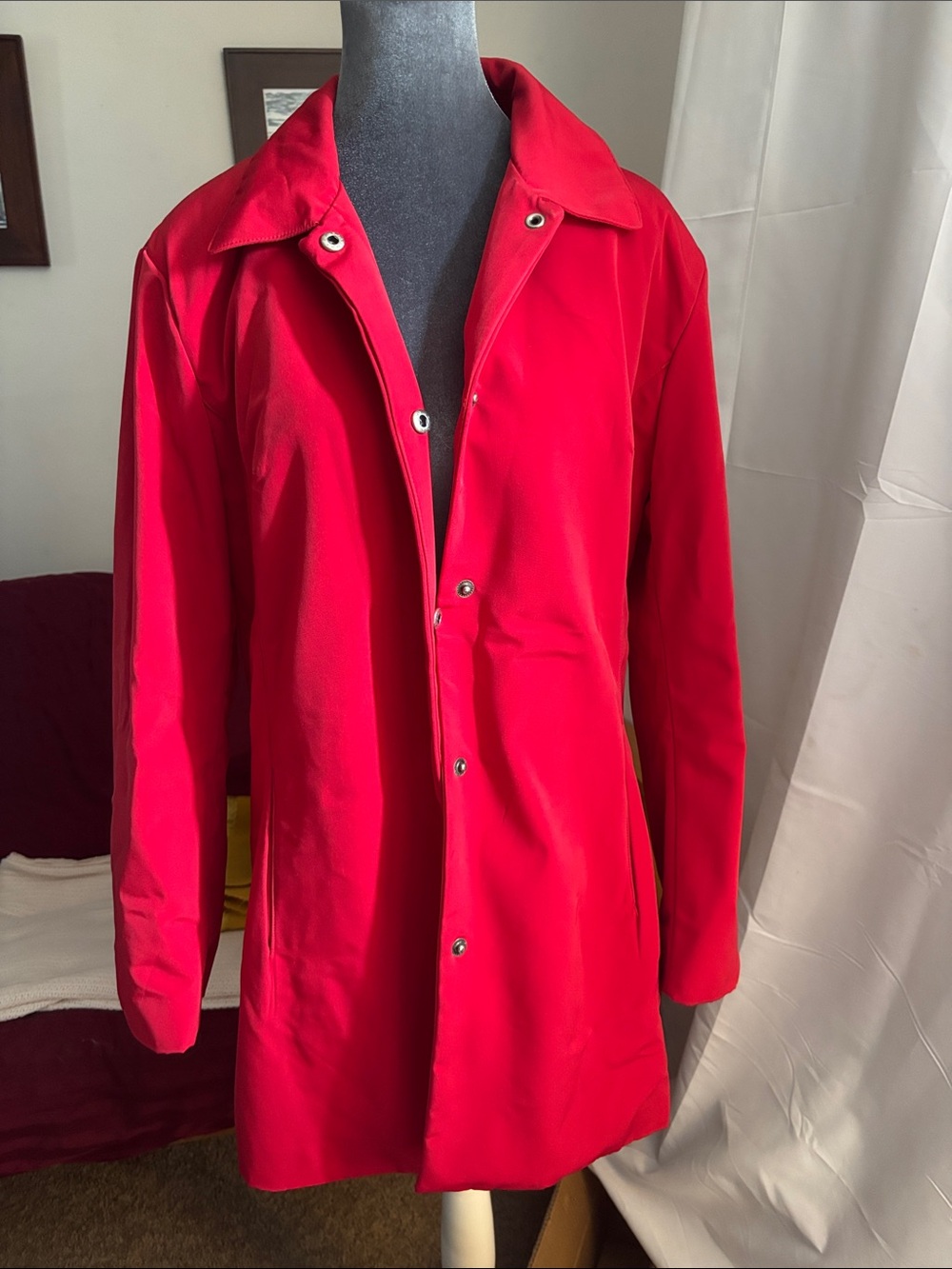 L Women’s Classic Red Button-Front Rain Coat
